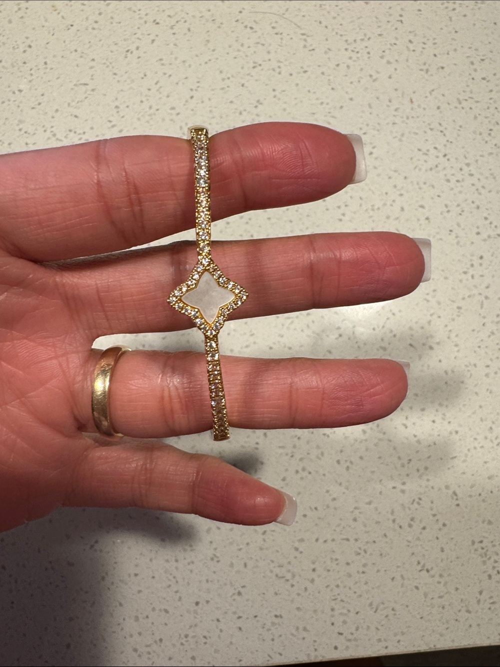 Gold Crystal Pavé Clover Bangle Bracelet - Women's Jewelry